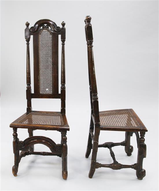 A pair of 17th century walnut and beech chairs,